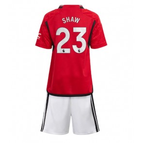 Manchester United Luke Shaw #23 Replica Home Stadium Kit for Kids 2023-24 Short Sleeve (+ pants)